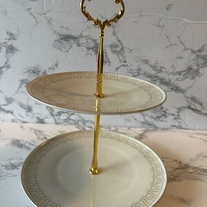 Elegant Two-Tier Gold and Cream Serving Stand